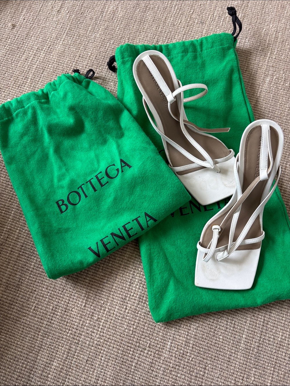 Bottega Veneta White Leather Strappy Square-Toe Sandals